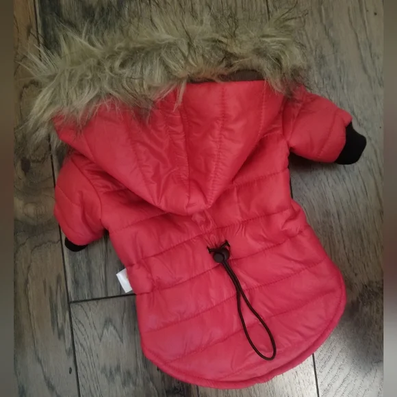 Ski Bunny Puffer Dog Coat Red With Fur Trimmed Hood Small - Picture 8 of 10